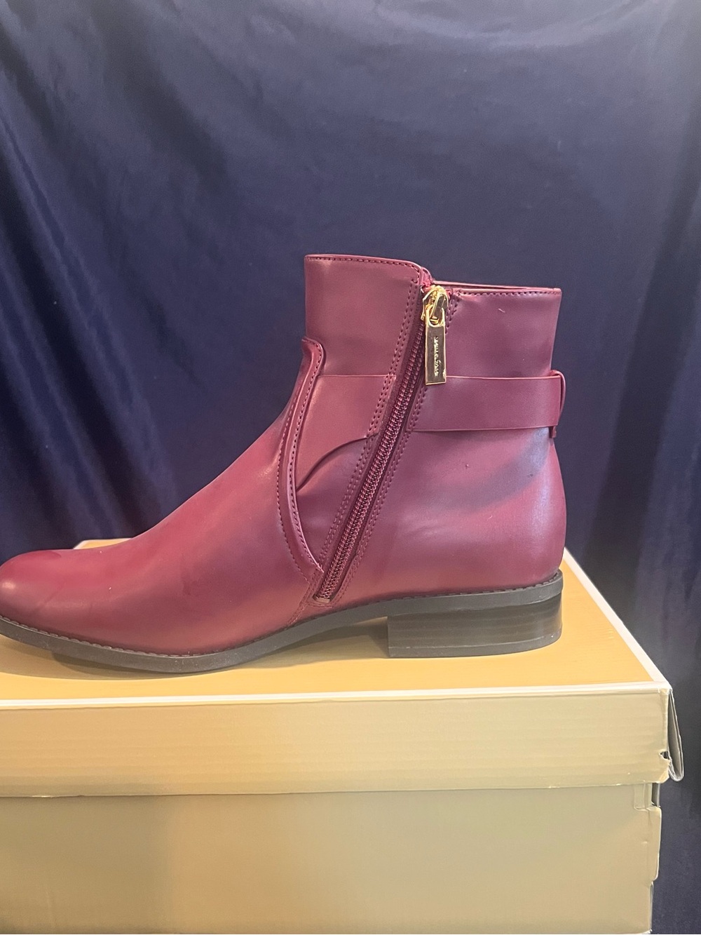 Michael Kors Burgundy Leather Ankle Boot with Side Zip Detail - Picture 2 of 3